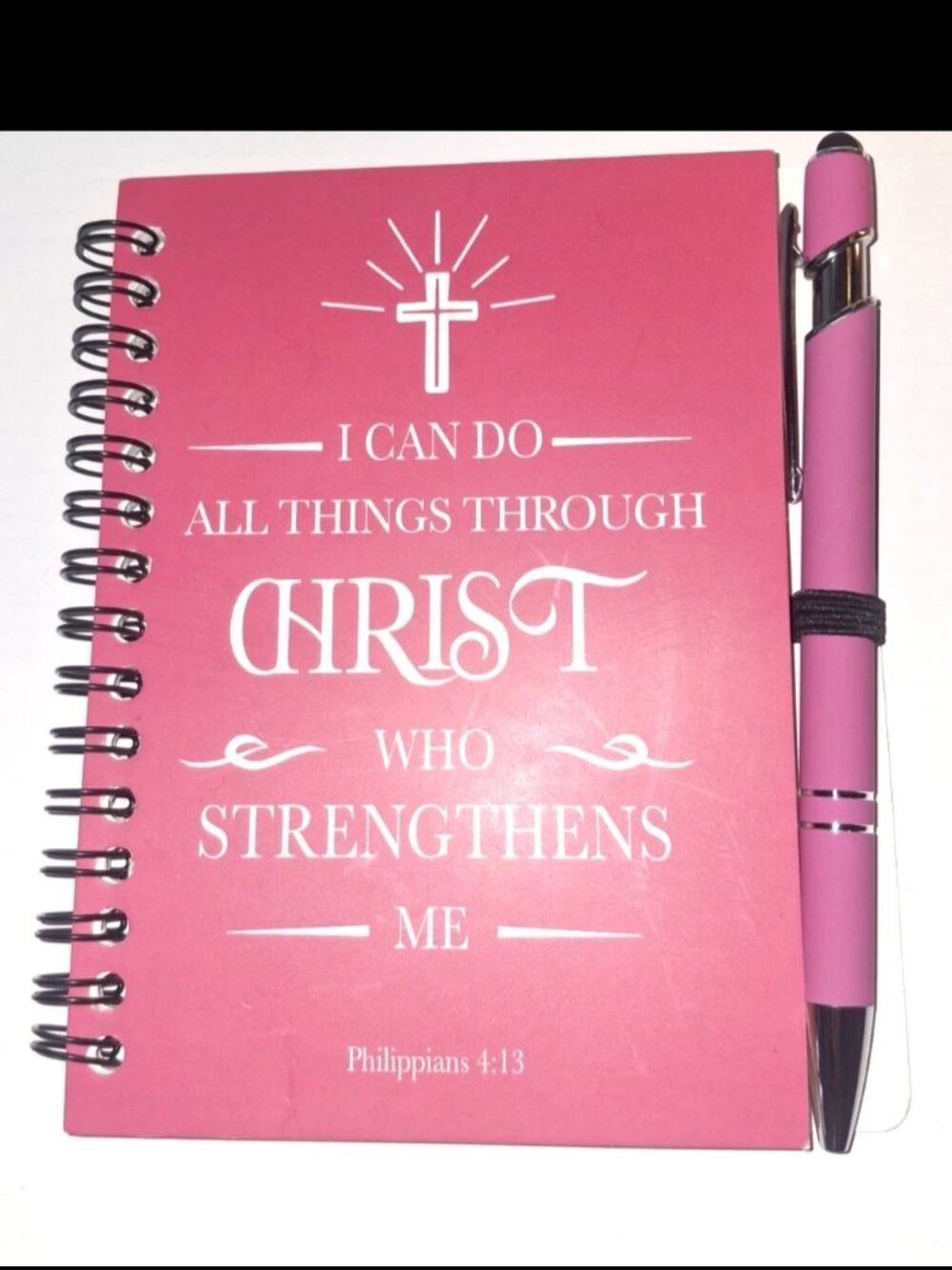 Inspirational Christian spiral notebook with matching pen